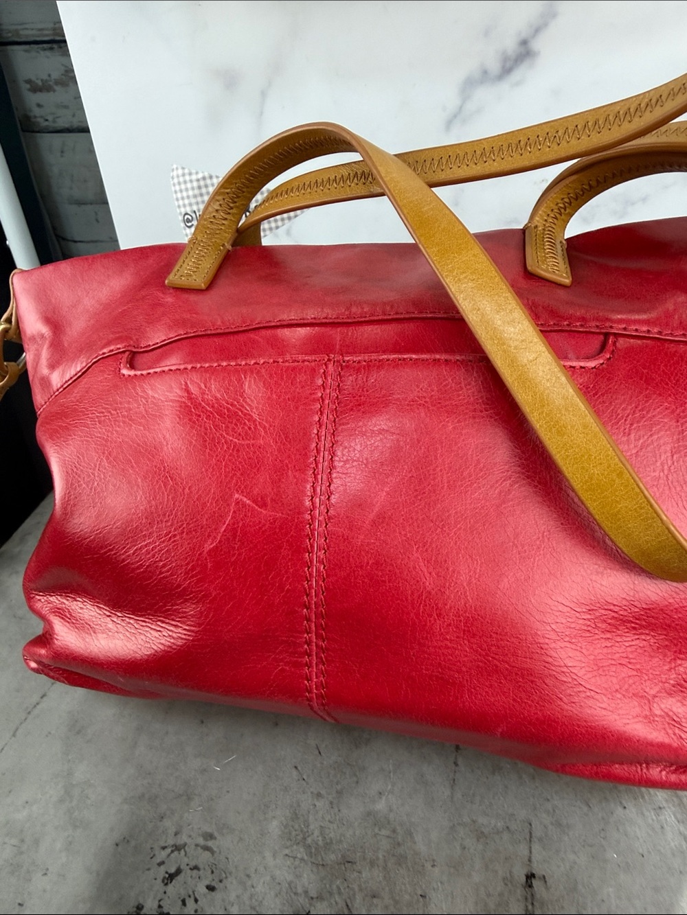 HOBO Hot Pink Leather Tote with Tan Straps - Picture 9 of 12